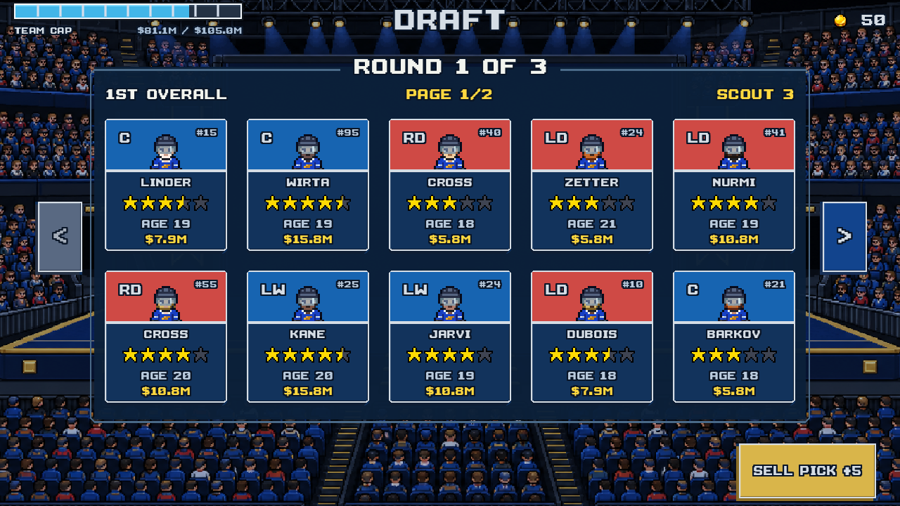 PixelPuck draft prospects for the example Vancouver Walruses franchise.