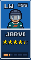 Jarvi’s game card with four and a half stars and a short orange stamina bar.