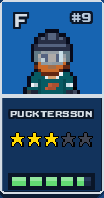 Pucktersson’s game card with three stars and a nearly full green stamina bar.