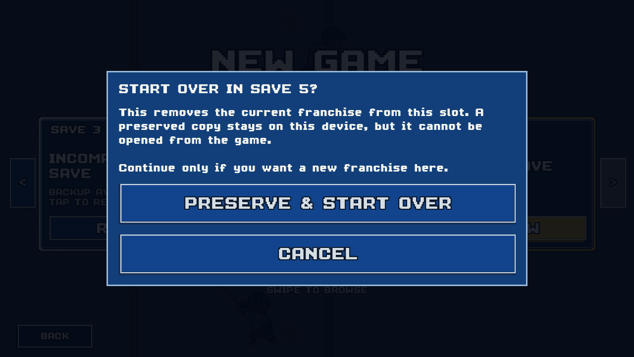 Start Over in Save 5 confirmation with Preserve and Start Over and Cancel