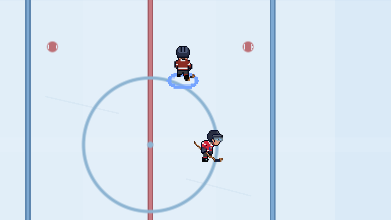 The player with the blue ring stays upright after the check, but the puck is loose.
